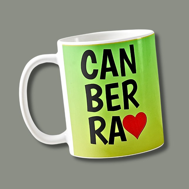 Mug Aimez Canberra (ou votre texte) Coeur sur l'or ver (Créateur téléchargé)