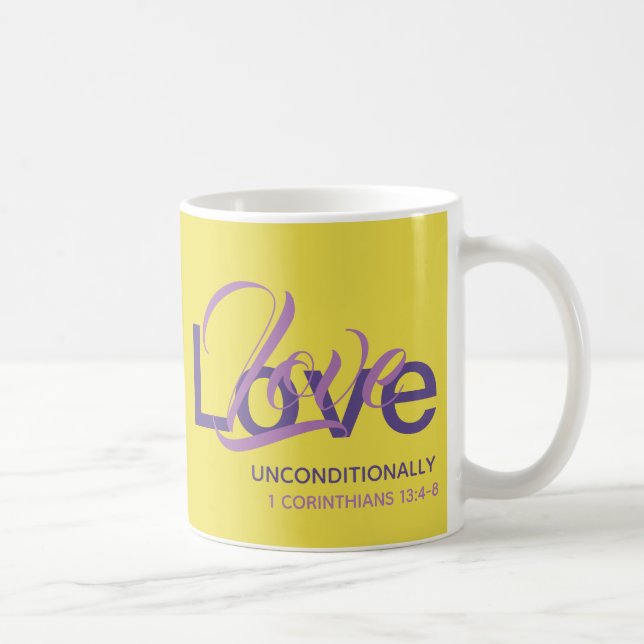 Mug AIMEZ SANS CONDITION Monogramme Chrétien Jaune (Droite)