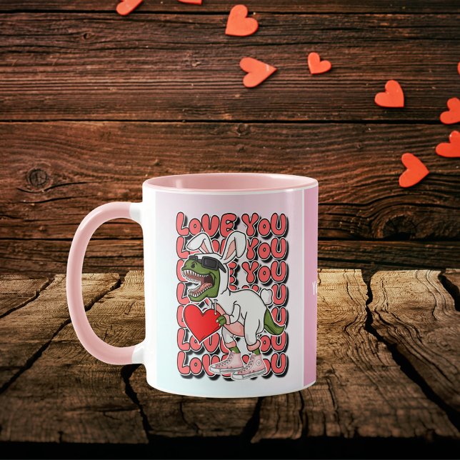 Mug Aimez-vous, Dinosaure mignon en costume lapin (Créateur téléchargé)