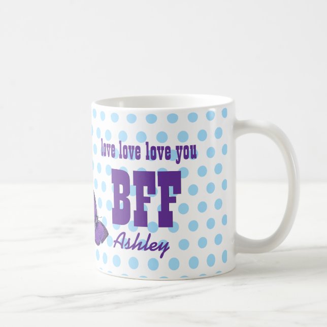 Mug Aimez-vous le pois bleu V05 de papillon pourpre de (Droite)