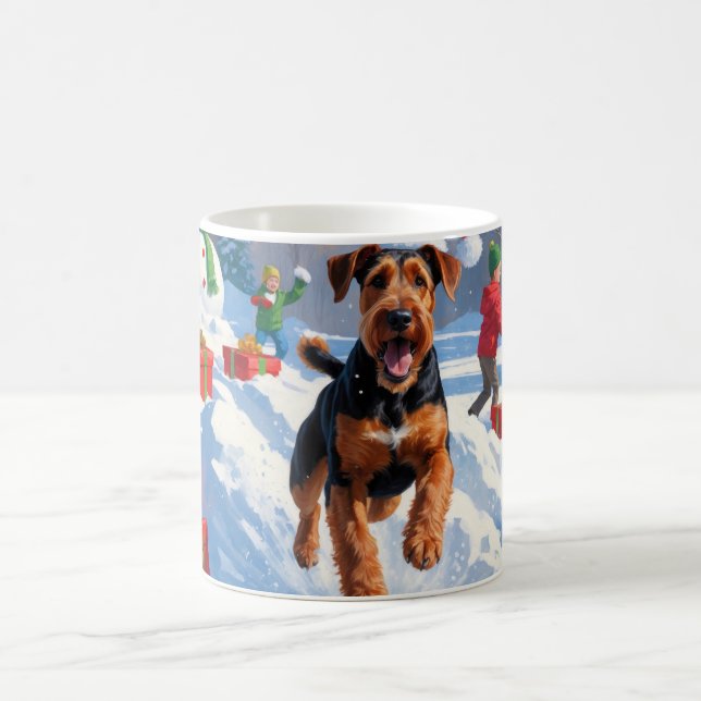 Mug Airedale Noël Festive Scène de neige (Centre)