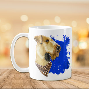 Mug Airedale Portraits de chien Bleu Abstrait Arrière 