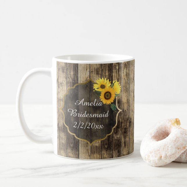 Mug ajouter nom Mariage rustique Fleur de soleil de Br (Avec donut)