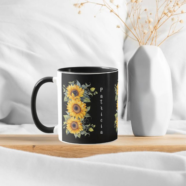 Mug Ajouter Prénom Charming Sunflower Jaune (Créateur téléchargé)