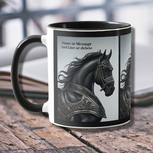 Mug Ajouter un message de nom, Cheval Noir Fort avec A (Créateur téléchargé)