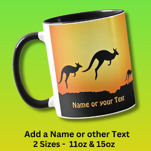 Mug Ajouter un nom, Kangaroos à Sunset Dusk Gold sur N