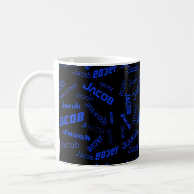 Mug Ajouter un nom ou un mot | Bleu et noir (Gauche)