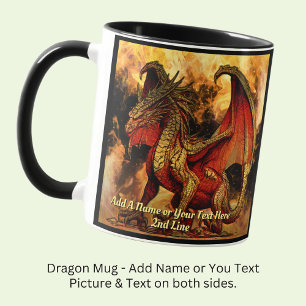 Mug Ajouter un nom ou un texte, Dragon rouge et or ave
