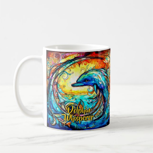 Mug Ajouter un nom Texte Dauphin Abstrait Natation dan (Gauche)