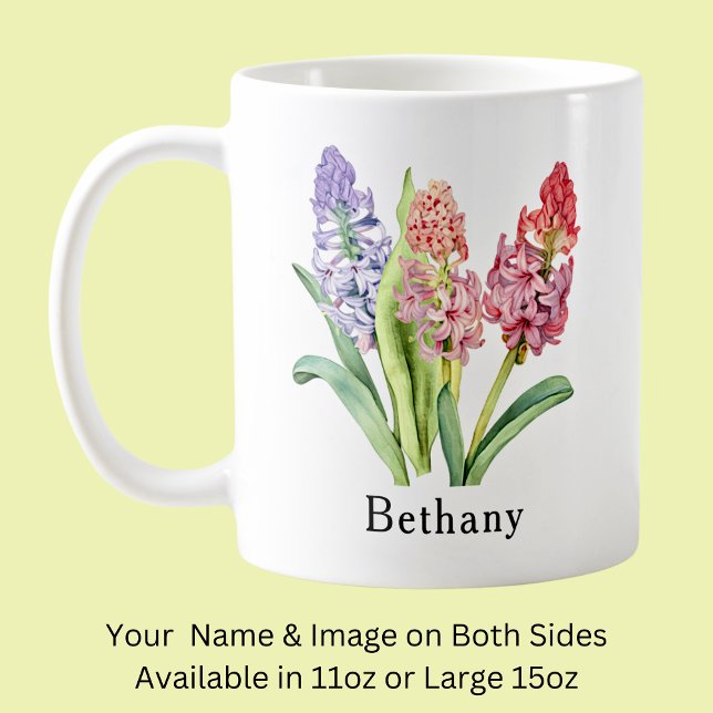 Mug Ajouter un nom Texte, Fleurs d'Hyacinthe, Pink & P (Créateur téléchargé)