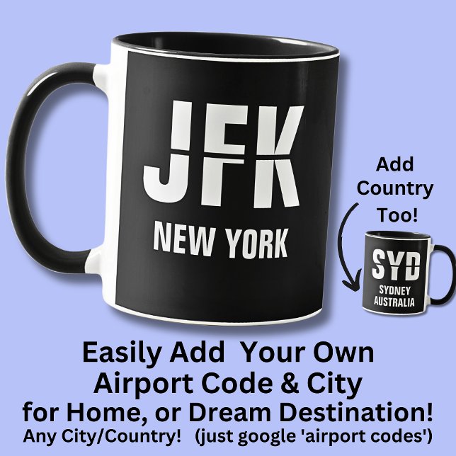 Mug Ajouter votre code & ville, code aéroport JFK NEW  (Créateur téléchargé)