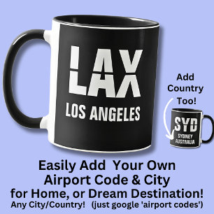 Mug Ajouter votre code & ville, code aéroport LAX LOS 