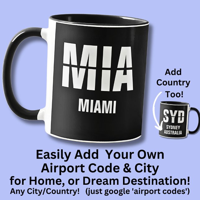 Mug Ajouter votre code & ville, code aéroport MIA, MIA (Créateur téléchargé)