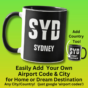 Mug Ajouter votre code & ville - Code aéroport - SYD S
