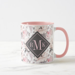 Mug Ajouter votre monogramme Motif rose et gris class