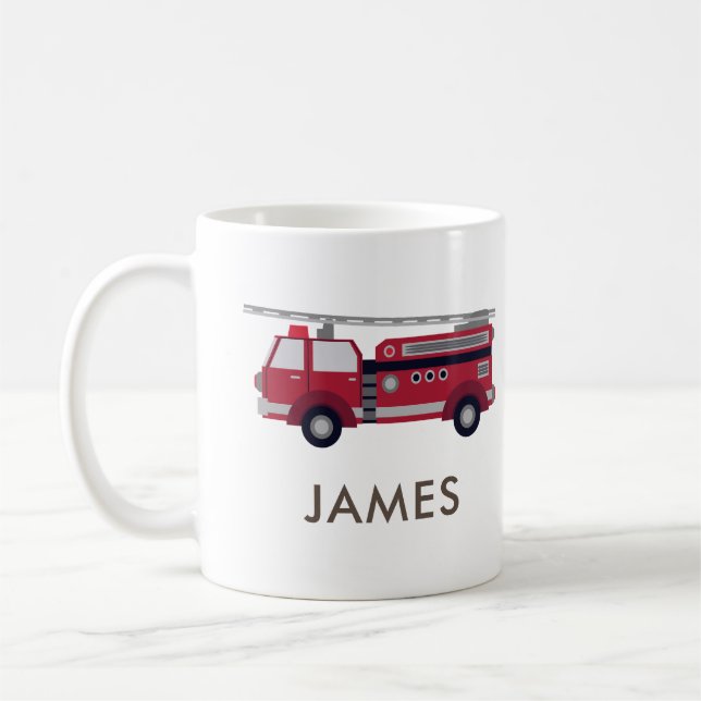 Mug Ajouter votre nom Camion de feu rouge Café M perso (Gauche)