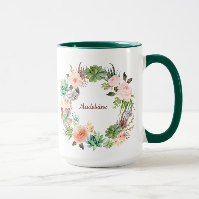 Mug Ajouter VOTRE NOM Fleur Succulent Wreath (Droite)