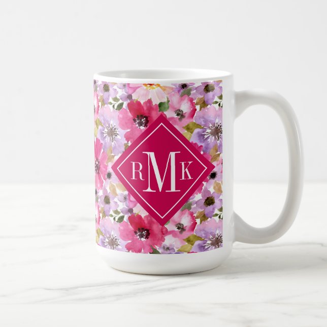 Mug Ajoutez votre aquarelle d'été du monogramme | (Droite)