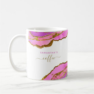 Mug Ajoutez votre nom   Aquarelle rose et or Géode
