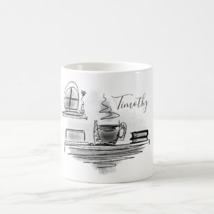 Mug Ajoutez votre nom   Dessin de café noir et blanc