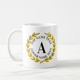 Mug Ajoutez votre nom initial ou votre texte Gold Wrea