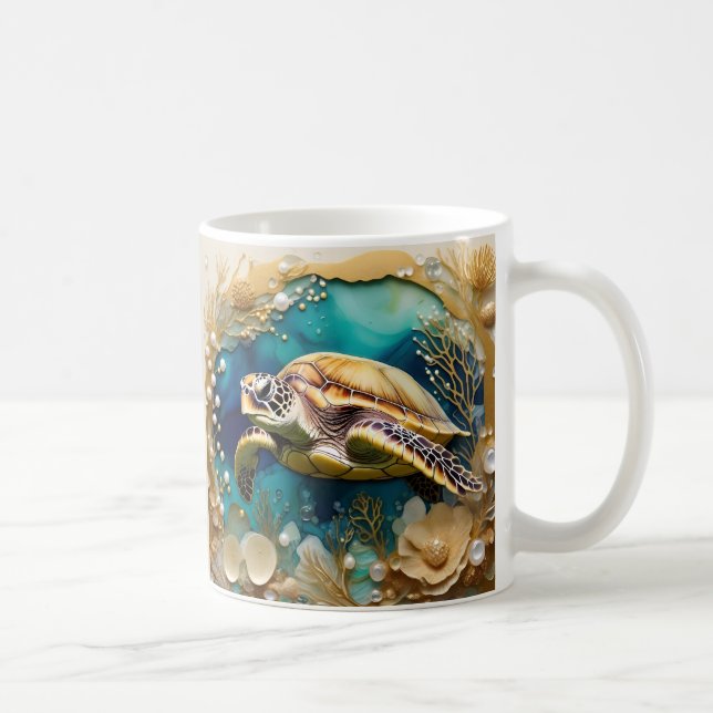 Mug Ajoutez votre nom Tortues 3D sous l'océan (Droite)