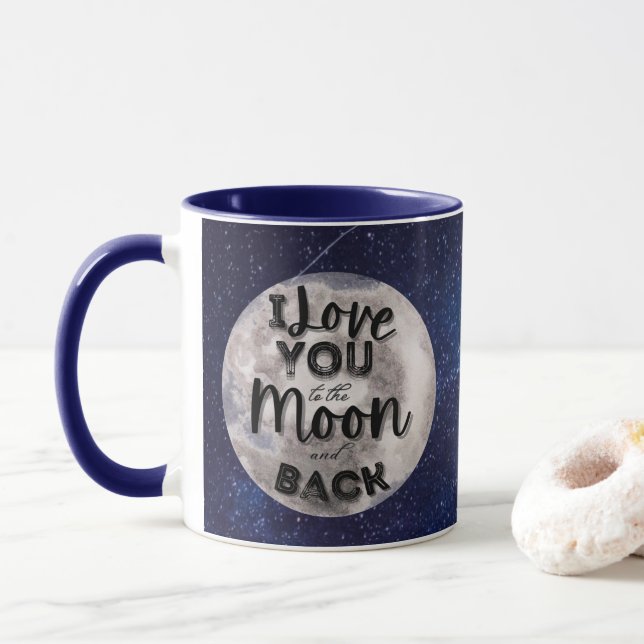 Mug Ajoutez votre photo I Love You to the Moon and Bac (Avec donut)