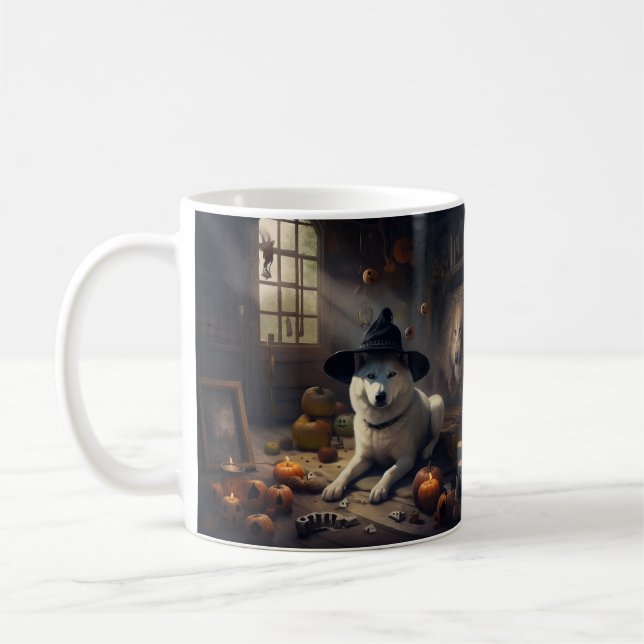 Mug Akita Citrouilles Halloween effroi (Gauche)