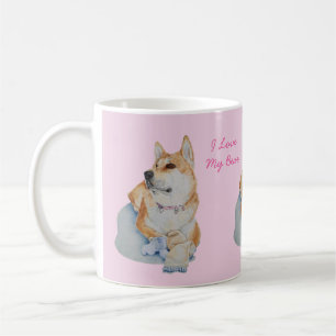 Mug akita et teddy bear portrait art réaliste original