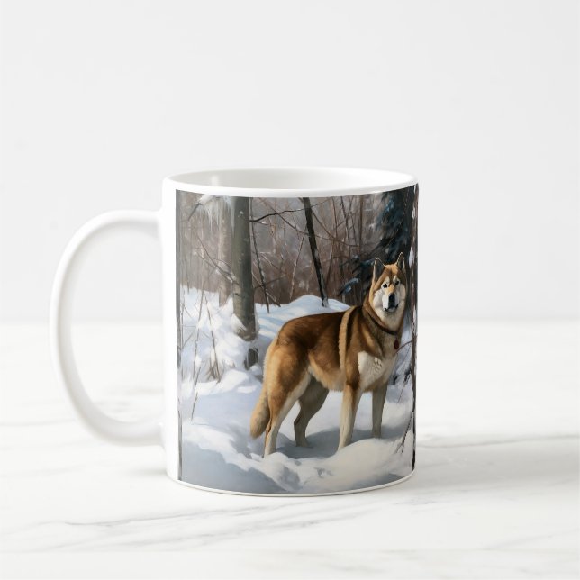 Mug Akita Laisser Neige Noël (Gauche)