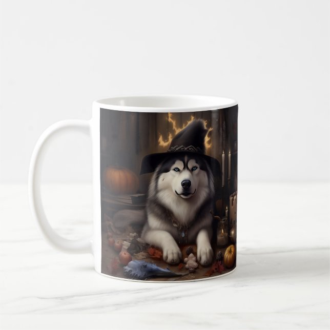 Mug Alaskan Malamute Citrouilles Halloween effrayant (Gauche)