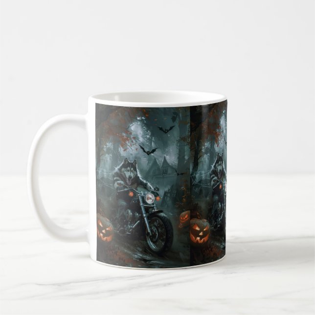 Mug Alaskan Malamute équitation moto Halloween effraya (Gauche)