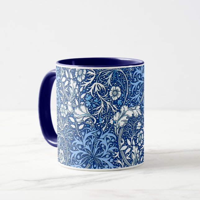Mug Algue de Nouveau d'art florale, bleu de cobalt et (Devant gauche)