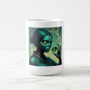Mug Alien Lady détient un objet en verre transparent