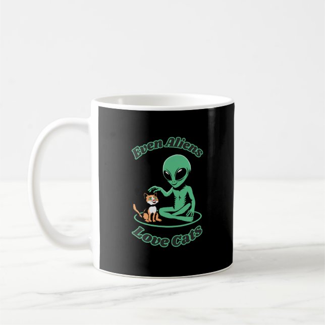 Mug Alien mignon et chat. Humoristique (Gauche)
