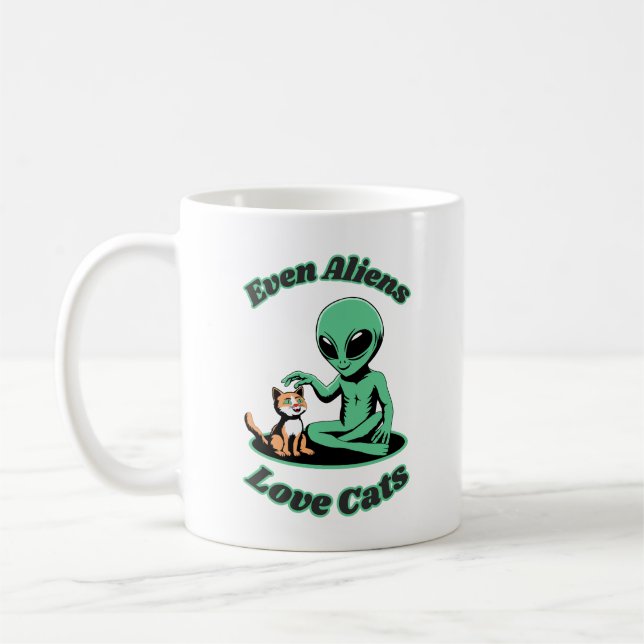 Mug Alien mignon et chat mignon. Animal drôle (Gauche)