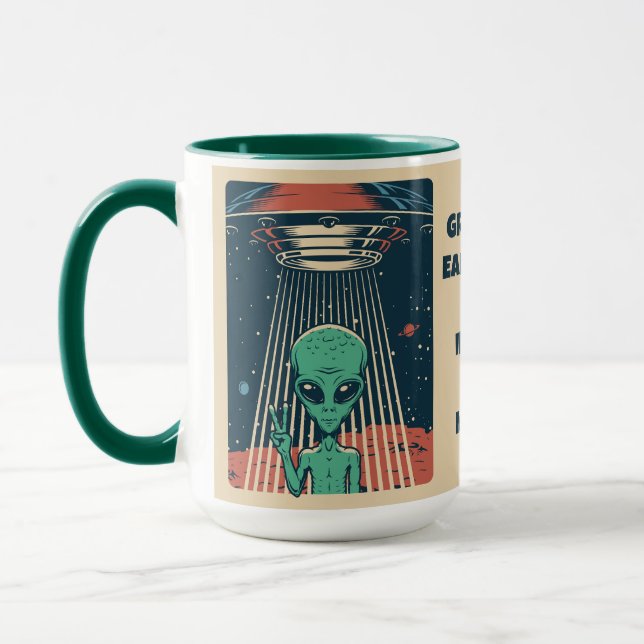 Mug Alien UFO de texte personnalisé (Gauche)
