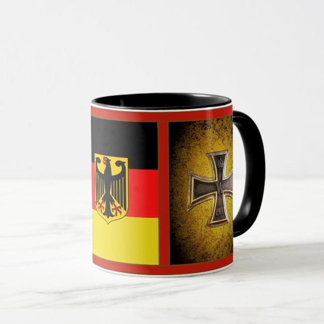 Mug Allemand, aigle noir du drapeau allemand, Croix de (Devant droit)