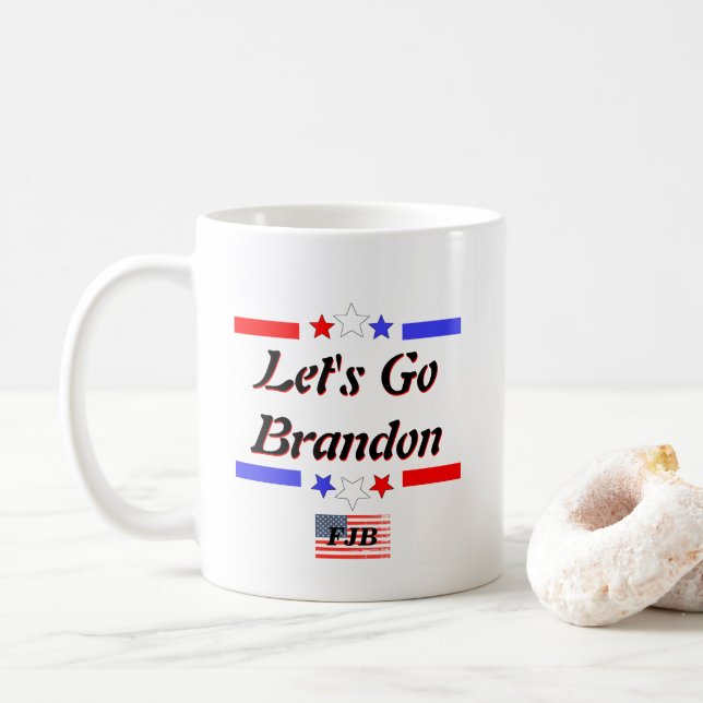 Mug Allons Brandon FJB Rouge Blanc Bleu Étoiles US Dra (Avec donut)