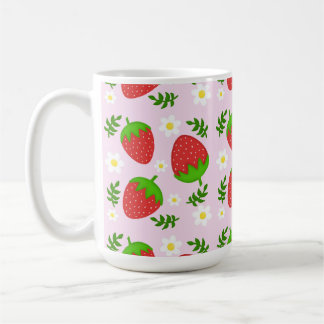 Mug Almofada fofa design contínuo morangos fundo rosa