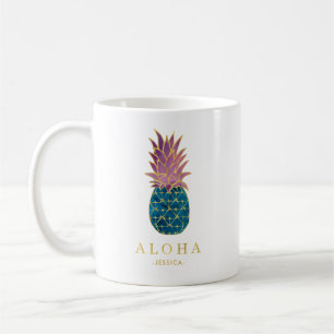 Mug Aloha coloré Aquarelle et Ananas Or