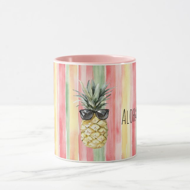 Mug Aloha Tropical Pink Mint Yellow Green Pineapple (Centre)