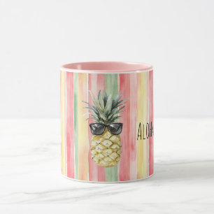 Mug Aloha Tropical Rose Menthe Jaune Vert Ananas
