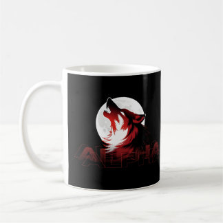 Mug Alpha Howling Wolf Red Glitch Moon Typography