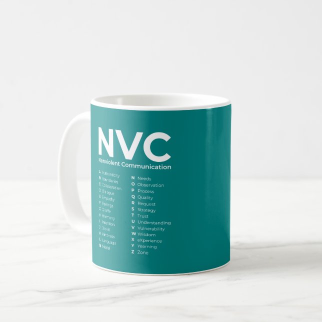 Mug Alphabet de communication non violente NVC (Devant gauche)
