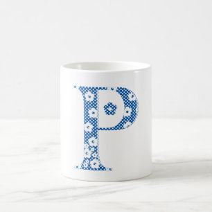 Mug alphabet de fleurs P (bleu et points)