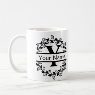 Mug Alphabet Floral avec Monogramme Personnalisé Nom