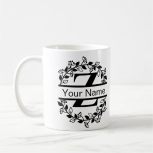 Mug Alphabet floral avec nom Monogramme personnalisé