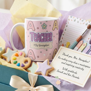 Mug Alphabet Rose Professeur Motif École