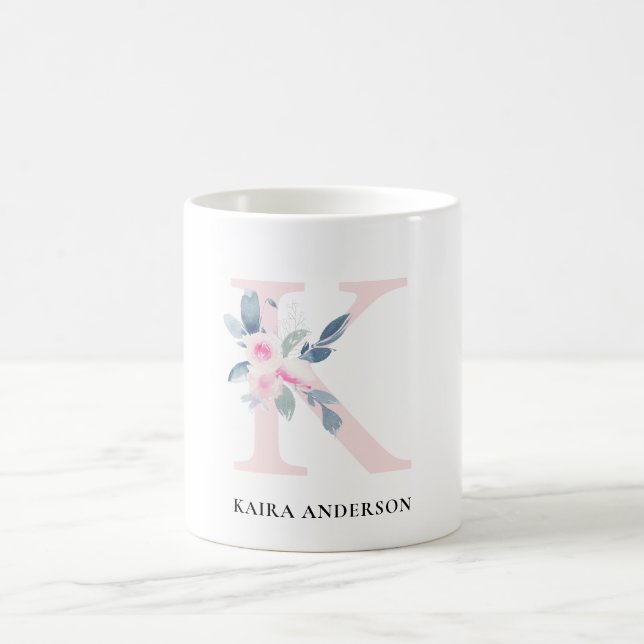 MUG ALPHABÈTES FLORAUX BLEU DOUX NOM LETTRE K (Centre)